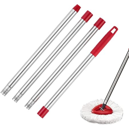 MYLERCT 4 Piezas Pértiga Telescópica, Palo Extensible Acero Inoxidable | Desmontable Barra Telescópica Extensible (40-148 cm), Acero Resistente y Material PP, para Limpieza del Hogar y Hoteles