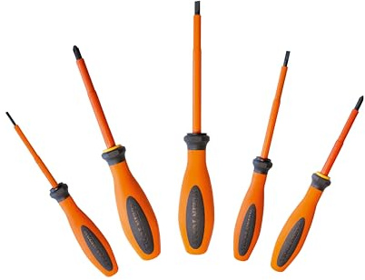 Klein Tools 85006EINS | Set di cacciaviti VDE | 5 pezzi | 1000 V isolati secondo DIN EN 60900 | Utensili professionali per ingegneria elettrica ed elettronica | ergonomici | protezione da rotolamento
