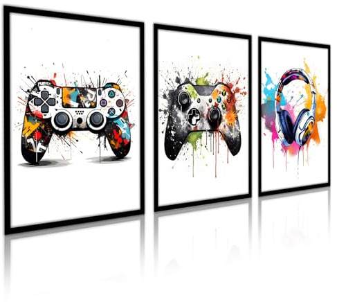Komergave 3 Pcs Gaming Wall Art Retro Posters, Cool Watercolor Video Game Art Prints Gaming Room Decor Unframed Modern Artwork for Teen Bedroom, Playroom, Game Room Wall Decoration, 12x16in