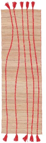 RugVista Waves Teppich, 80 x 250 cm, Beige/Rot | Moderne, Rechteckig, Niedriger Stapel, Nur chemische Reinigung, Oeko-Tex 100, Diele