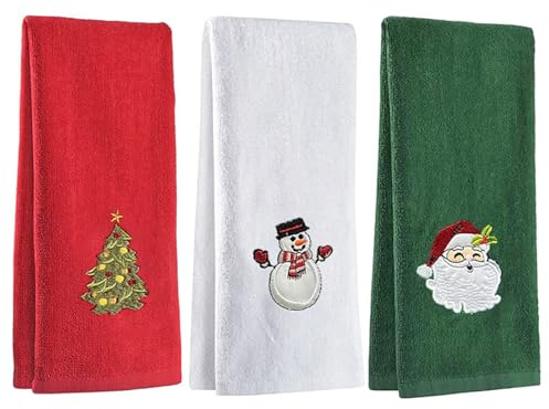 Springcmy Weihnachtshandtücher, 3-teiliges Set, Küche, Geschirrtücher, Badezimmer, Einweihungsgeschenke, saugfähige Küchentücher, Weihnachtsdekoration, Handtuch (rot, weiß, grün, 30,5 x 45,7 cm)