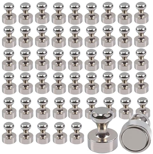52 Stück Magnete Stark Klein Neodym Magnete für Magnettafel Kühlschrank Whiteboard Lernbüro, Starker Halt Magneten mit Griff Silber