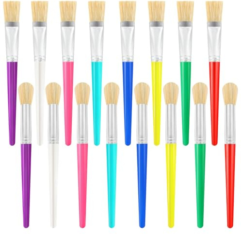 16 Pcs Pinceaux Peinture Enfant, Pinceau Peinture Enfants Ronds/Plats à Poils Souples, Pinceaux pour Acrylique, Fournitures Art et Artisanat, Gouache, Décoration