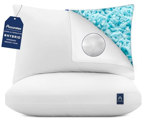 ACCURATEX Verstellbares Kissen mit zerkleinertem Memory Foam 2er Set, 50x70 | Hybrid-Füllung aus Memoryschaum & Mikrofaser, abnehmbarer Bezug, höhenverstellbares Kopfkissen für Rücken- & Bauchschläfer