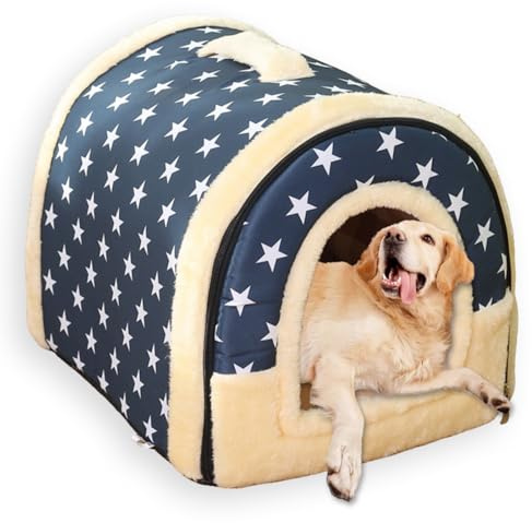 Großes Hundehütte, 2-in-1-Haustierhöhle, abnehmbar, waschbar, luxuriöses Welpen-Katzenhaus mit weichem Kissen, faltbares, warmes Haustierbett, Iglu-Kisten-Matratze, rutschfest (C,45 x 38 x 36 cm-M)
