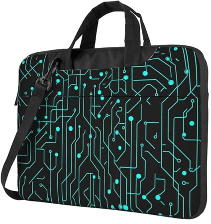 Mexpekil Sac pour ordinateur portable pour homme et femme avec bandoulière, Circuit imprimé bleu, 14 Inch