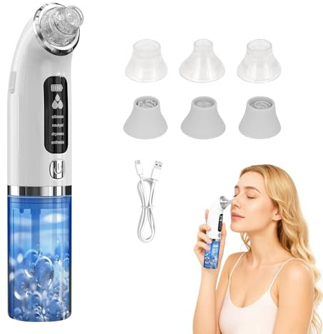 Blackhead Remover Tool, Blackhead Remover with Visible Water Tank, 75kPa Strong Suction, 4 Modes and 6 Heads for Facial Cleansing, Acne and Pore Care