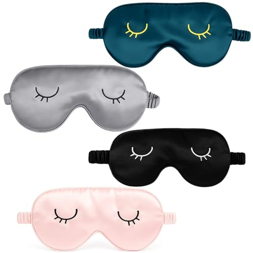 4 Stück schlafmaske seide, Weiche Baumwolle Augenmaske mit Verstellbarem Riemen, Kompaktes Design für einfachen Trag, Geeignet für Reisen und Urlaub