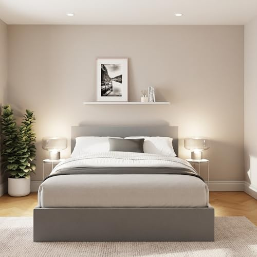 GFW End Lift King Size Charcoal Grey Upholstered Fabric Ottoman Bed Frame, Storage Bed with Hydraulic Lift and Stitched Headboard