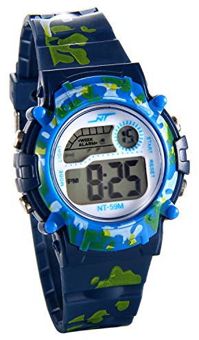 JewelryWe Kinder Studenten Armbanduhr, Multifunktions Camouflage Digital Elektronische Uhr Sportuhr mit LED Licht, Alarm, Stoppuhr, Kalender, Datum und Tag Farbe: Blau