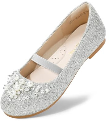 DREAM PAIRS Zapatos de Vestir de niña de Flores para Fiesta de Boda,Size 25,Plata/Brillo,AURORA-03