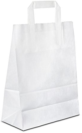 Papiertüten weiß mit Flach-Henkel I 250 Stk. 18+08x22cm I Papiertragetasche für Einzelhandel, Hochzeit, Geburtstag, TO-GO I Geschenktüten aus Kraftpapier I HUTNER