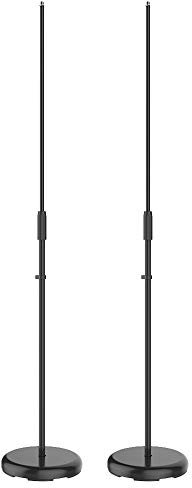 Vonyx MS100B Adjustable Microphone Stands Set, Pair of Metal Mic Stands with Heavy Round Anti-Vibration Bases and Height Adjustment, Ideal for Bands, DJs, Singers & Stage Performances, Black