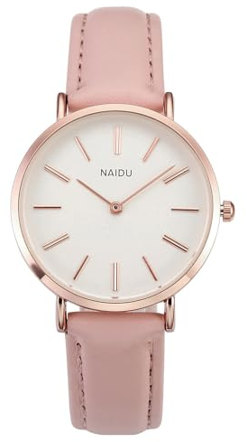 JSDDE Cute Candy Farbe Damenuhr Minimalistisch Armbanduhr Analog Quarz Lederarmband Armbanduhr Damen Elegant Quarzuhr Kleideruhr für Damen Frauen Mädchen (Pink)