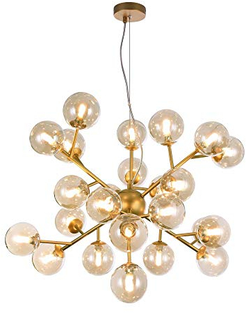 MAYTONI DALLAS Pendelleuchte Gold – Moderne Deckenlampe im Kronleuchter Stil für Wohnzimmer, Esstisch, Küche – Hängelampe mit Lampenschirm 24-flammig (28 W)