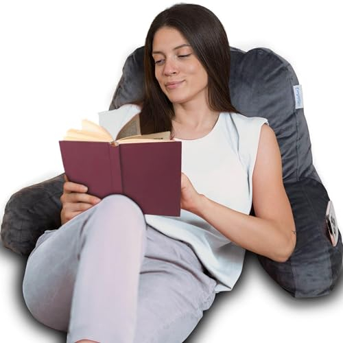 ComfortSpa Lesekissen/Bettkeil für Erwachsene, mit Armlehnen und Taschen, Rückenstütze zum Aufsitzen im Bett/Couch für Gerd Sodbrennen Bettruhe (grau)