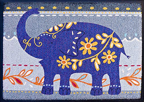 Easy-Clean Fußmatte Elefant blau 50x70cm waschbar und pflegeleicht Fußabstreifer - Schmutzabstreifer - Fußabtreter
