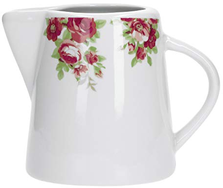Van Well Milchkännchen Porzellan Rosentraum I Milch-Gießer weiß mit Rosen-Muster I Porzellan-Geschirr aus edlem Markenporzellan I Servier-Kännchen mikrowellengeeignet I Milchkanne 220 ml