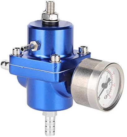 0-140 PSI Fuel Pressure Regulator, Universal Adjustable Fuel Pressure Regulator Gauge Hose Kit(Blue)