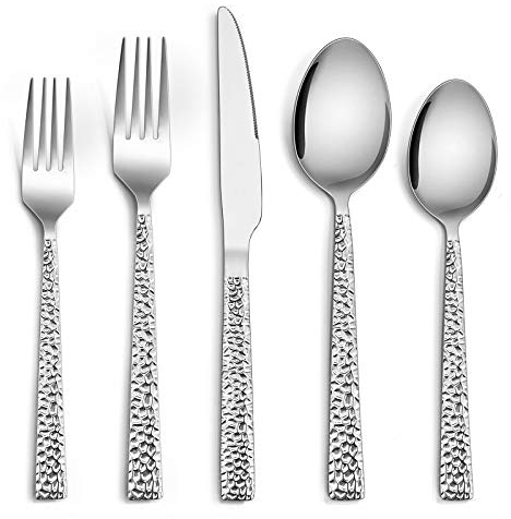 TEAMFAR Besteck Set, 30-teilig Edelstahl poliert Besteckset für 6 Personen, Gehämmertes Essbesteck für Haus Party Restaurant, Modern Tafelbesteck mit Messer Gabel Löffel, Ungiftig, Spülmaschinenfest