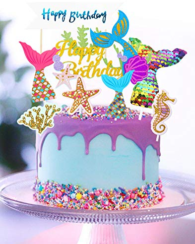 Regendeko Bunt Glitzer Meerjungfrau Tortendeko Ocean Theme Tortenaufleger Kuchendekoration Set Cupcake Cake Toppers Geburtstagskuchen Deko Mermaid Party Themed Decoration Tortendeko Mädchen (Bunt)