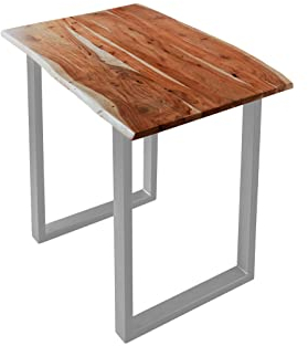 SAM Bartisch Quebec, Stehtisch mit echter Baumkante, 120 x 80 cm, Küchentresen nussbaumfarben, U-Gestell aus Metall Silber