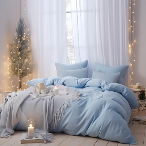 AYSW Bettwäsche gebürstet Microfaser 1 Bettbezug 200x220cm + 2 Kopfkissenbezug 80x80cm mit Reißverschluss Spa Blau