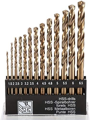KAHEIGN 13Pcs HSS Spiralbohrer Set, Metrisch M35 Kobaltstahl Titanbeschichtet Bohrer 1,5 mm-6,5 mm Extrem Hitzebeständig Bohrer mit geradem Schaft für Holz Metall und Kunststoff
