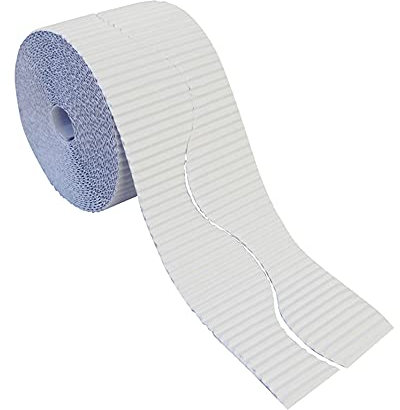 Bright Ideas Corrugated Border Roll for School Displays, White, 57mm x 7.5m (15m When Split), BI7891