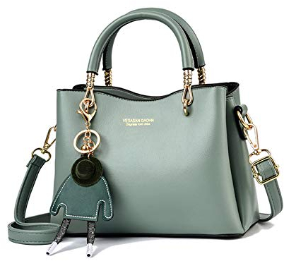NICOLE & DORIS Damen Handtasche mit großer Kapazität PU Leder Schultertasche Shopper Casual Umhängetasche Designer Tasche mit Anhänger Grün