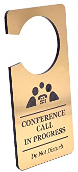 OriginDesigned Türschild Conference Call Meeting in Progress Do Not Disturb Room Hanger Türschild Gold Acryl - für Hotels, B&Bs und Lodges