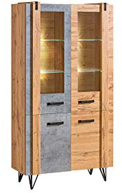 Furniture24 Vitrine Lofter LO3 Schrank 4 Türiger Schrank Wohnzimmerschrank Vitrinenschrank Loft Still