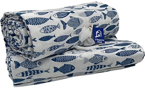 L'Emporio Casa Copridivano Telo Arreda tutto Copriletto Coralli - Pesciolini 160X260-260x280-360X280 Lenzuolo Copritutto in Cotone Robusto Granfoulard Copriletto Made Italy (260X280, Pesciolini)