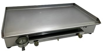 Piastra Barbecue Professionale a GAS Griglia Acciaio INOX liscia 5 mm per Catering Ristoranti Street Food Pub per Cottura Arrosto 2 fuochi (Large 80x50)