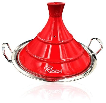 Saharashop Rostos Moroccan Tagine Red Diameter 30 cm Ceramic Induction Tagin Days Garden Pot Cooking Pot Available in Three Sizes Premium Quality Suitable for All Cookers and Oven
