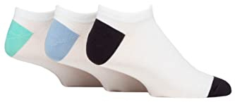 SockShop Wildfeet Mens Bamboo Trainer Socks Pack of 3 White Navy/Light Blue/Mint Heel & Toe 7-11