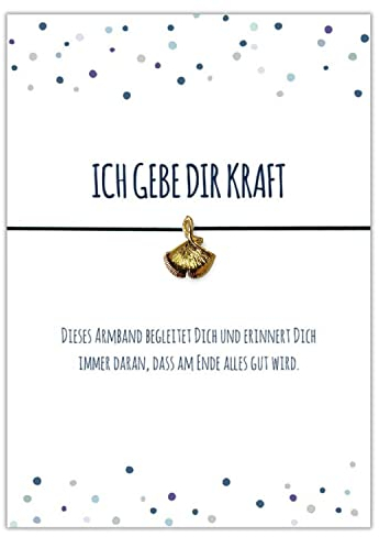 Glücksschmiedin – Grußkarte „Kraft“ mit Wunscharmband & Ginkgo-Anhänger – Schönes Mutmacher Geschenk für Frauen – Handgefertigt in Deutschland