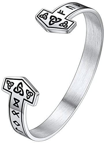 FaithHeart Viking Rune Armreif für Herren Jungen Punk Gotik Wikinger Thors Hammer Armband Offener Edelstahl Rune Armband mit Geschenkebox für Männer Frauen