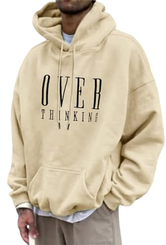 Tomwell Herren Kapuzenpullover Vintage Hoodie Druck Langarm Pullover für Männer Lässiges Oversized Sweatshirt Warm Pulli Sweatjacke mit Kapuze und Tasche Sports Hoodie B Khaki M
