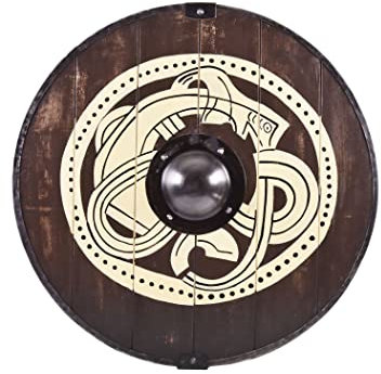 Battle-Merchant | Rundschild mit Greiftier-Motiv | handbemalter Wikingerschild aus Holz | 61cm (24 Zoll) | Wikinger Mittelalter Schild für Erwachsene