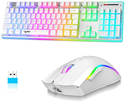 MAMBASNAKE L96 Kabellose Tastatur Und Maus Kombination, Wiederaufladbare 3000-mAh-RGB-Tastatur in Voller Größe Mit Pudding-Tastenkappen, Optische Mäuse Mit 4800DPI, Mechanische Tastatur Und Maus-Weiss