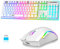 MAMBASNAKE L96 Kabellose Tastatur Und Maus Kombination, Wiederaufladbare 3000-mAh-RGB-Tastatur in Voller Größe Mit Pudding-Tastenkappen, Optische Mäuse Mit 4800DPI, Mechanische Tastatur Und Maus-Weiss
