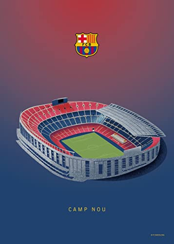 Displate Offiziell FC Barcelona MetallPoster Magnetische Befestigung Inklusive Lizenziert Bilder Hochwertiges Poster Camp Nou Illustrated - Camp Nou Stadium Poster 45 cm x 32 cm