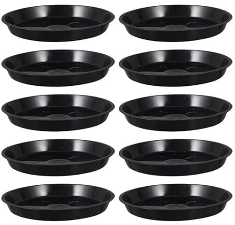 GROWMANIA Pack 10 Platos Redondos Negros para Macetas Diámetro 16 cm - Plato Plástico para Maceteros