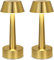 OCEST 2 Pack Small Cordless Table Lamp, Rechargeable Battery Operated Lights, 3 Color Dimmable Touch Bedside Lamp, Outdoor Patio Restaurant Bar Hallway Dining Table Indoor, Gold