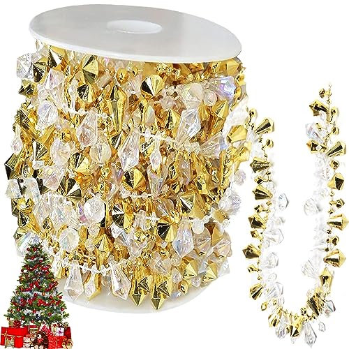 Weihnachtsbaum Perlengirlande,5m Girlande Weihnachtsbaum, Weihnachtsgirlanden,Weihnachtsgirlande für Christbaumschmuck - Deko für Adventskranz (Gold)