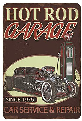 Metall-Blechschild Hot Rod Garage Vintage Blechposter Metallschild Wanddekoration Landküche Zuhause Garage Dekor 30,5 x 20,3 cm