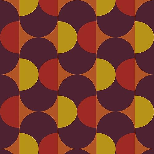 CRE8TIVE Papier Peint Adhesif Demi-cercle Orange et Rouge 61cm x 300cm Papier Peint Mural Chambre Adhesif pour Meuble Vintage Papier Adhesif pour Meuble Cuisine Armoire Papier Peint Autocollant Mural