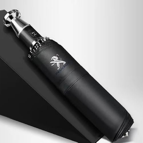 DETMOL Auto Regenschirm für Peugeot 3008 2017 2018 2019, Logo Taschenschirm Automatischer Schalter Faltbarer Reise Winddicht Sturmfest Auto-Luxus-Regenschirm,Black