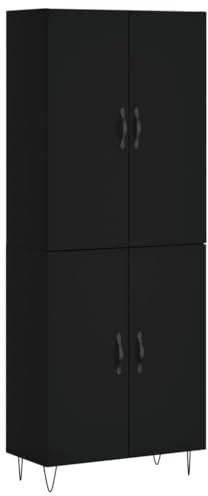 vidaXL Highboard, Sideboard mit viel Stauraum, Kommode Wohnzimmerschrank mit Türen Metallfüßen, Schrank Hochschrank Beistellschrank, Schwarz Holzwerkstoff